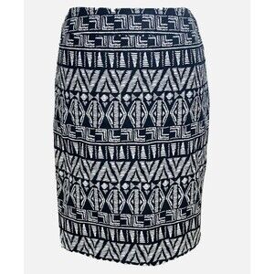 Cynthia Rowley Women's Tribal Black & White Print‎ Cotton Pencil Skirt, Size 14